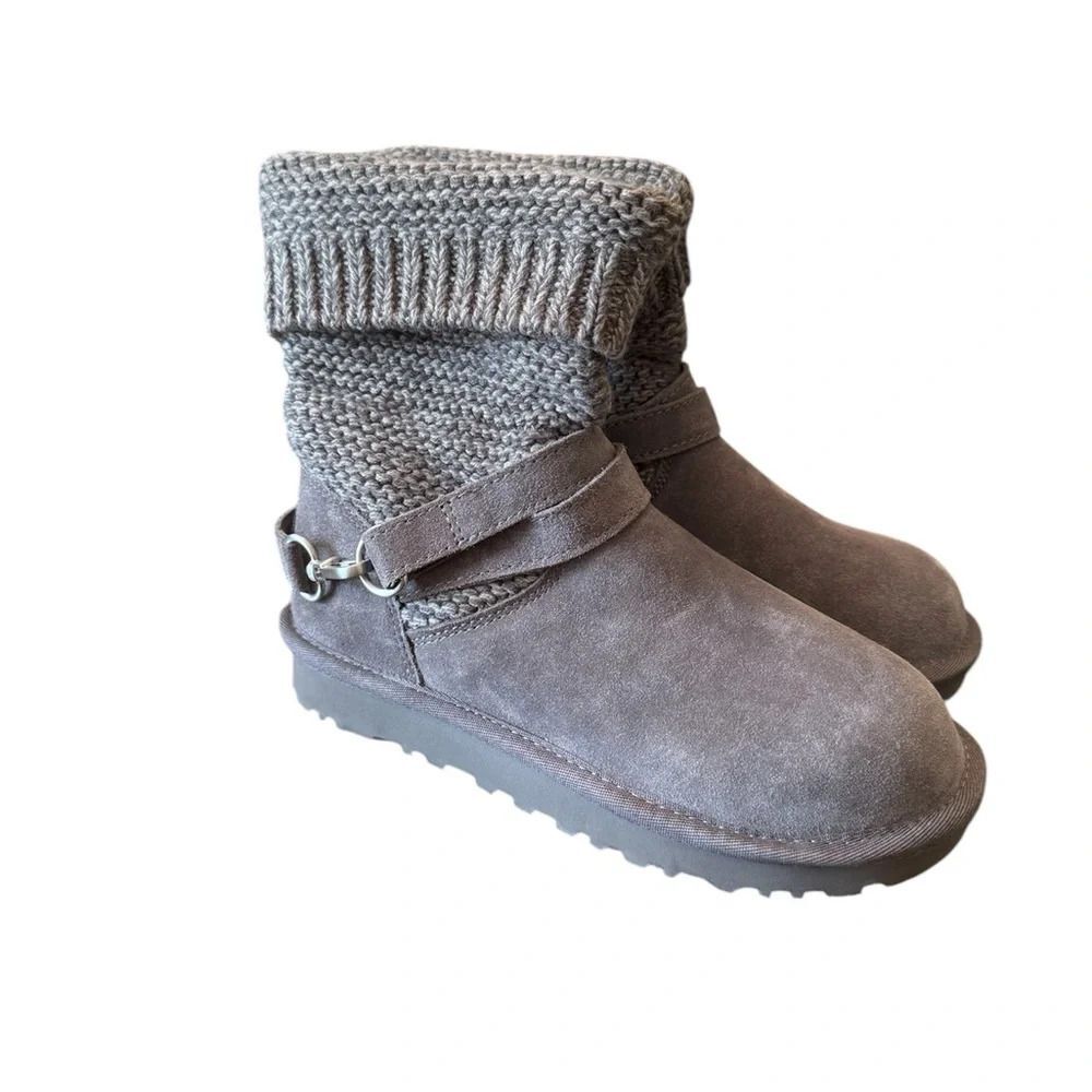 UGG Purl Strap Boot Charcoal Suede NWOB